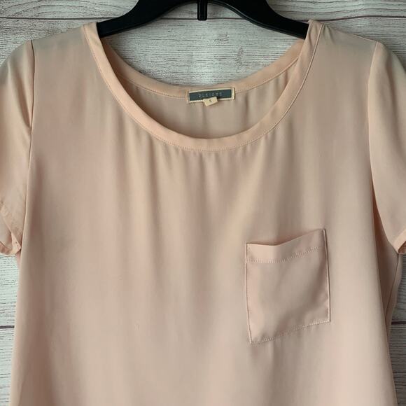 Pleione Light Pink Blouse Short Sleeve Hi Low Pocket Size Small - Picture 2 of 10